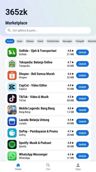 Tampilan katalog aplikasi 365zk