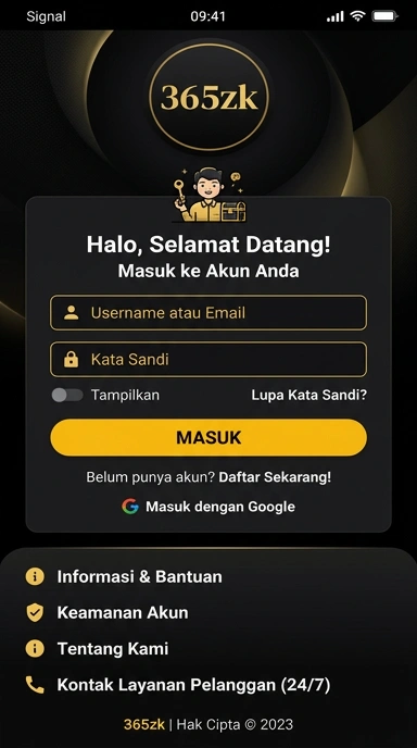 Tampilan halaman login 365zk