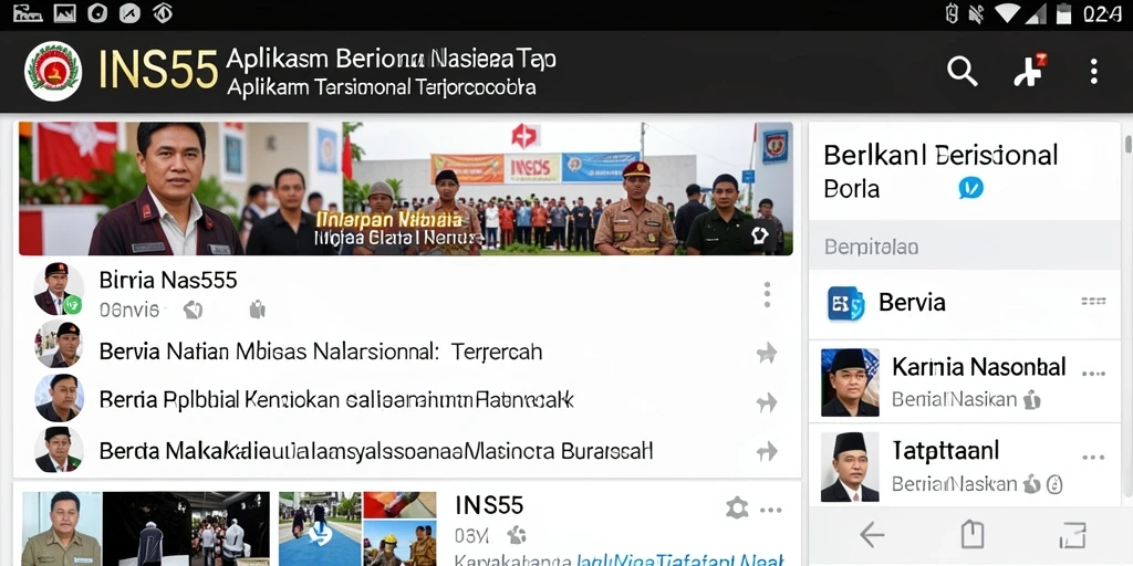 Antarmuka aplikasi INS55 menampilkan berbagai berita nasional terkini.